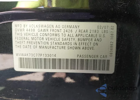 2007 Volkswagen Passat Wolfsburg Edition z USA, uszkodzony, nr VIN WVWAK73C77P133014